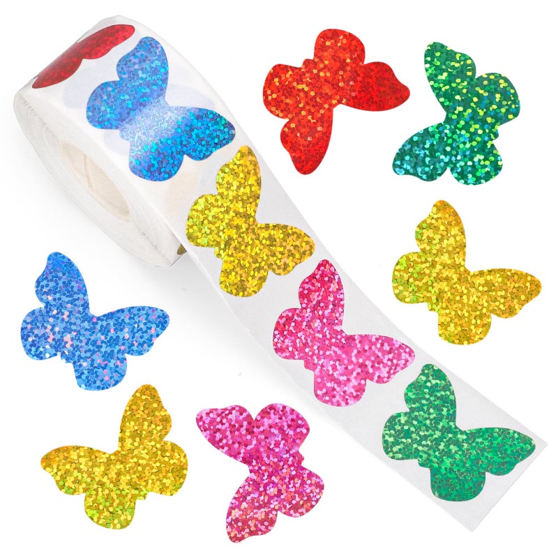 Whaline Spring Butterfly Stickers Roll Laser Butterfly Shape Seal Stickers Colorful Waterproof Self-Adhesive Decals for Envelope Journal Decor Birthday Wedding, 500 Pcs - Image 1
